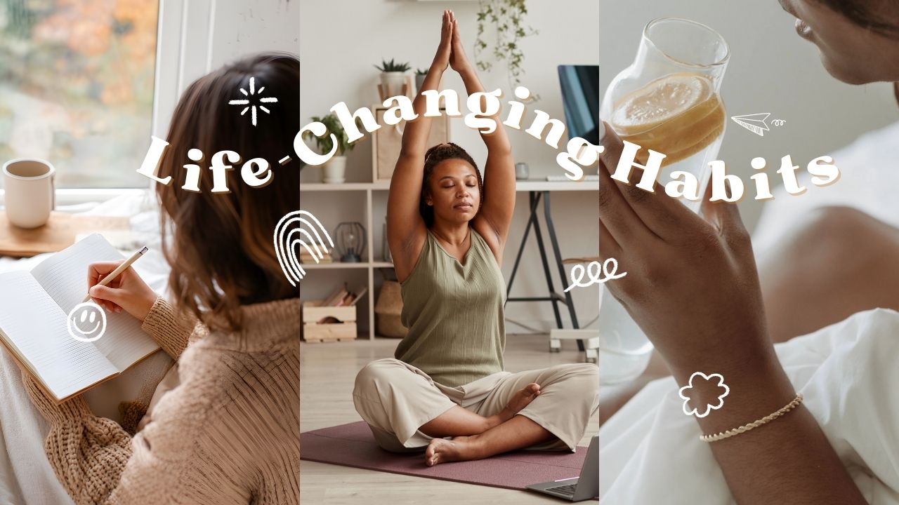 lady with head in hands . words descrigin how she feels