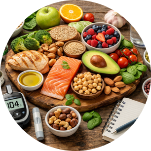 Balanced nutrition foods supporting blood sugar health in a diabetes prevention coaching program