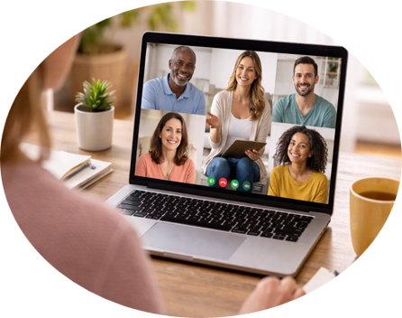 Virtual group coaching session with a small group of adults participating in a diabetes prevention coaching program