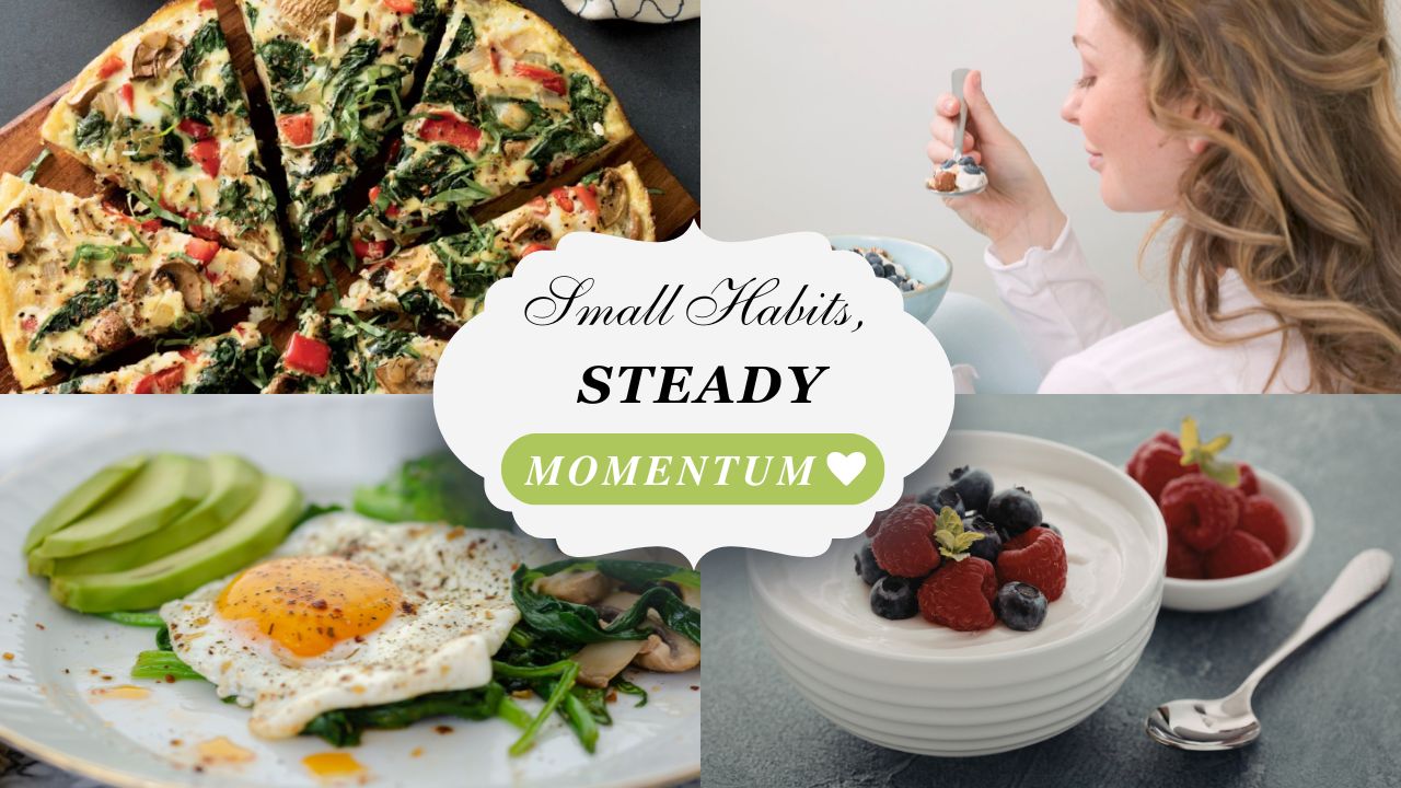 Cozy self-care graphic reading “When Pushing Stops Helping” with tips: Eat nourishing meals, Move gently, Pause & breathe, Rest without guilt.